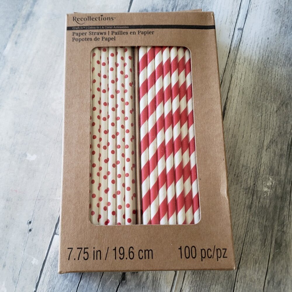 NWT - Recollections Red and White Stripe and Dot Paper Straws (100 pack)